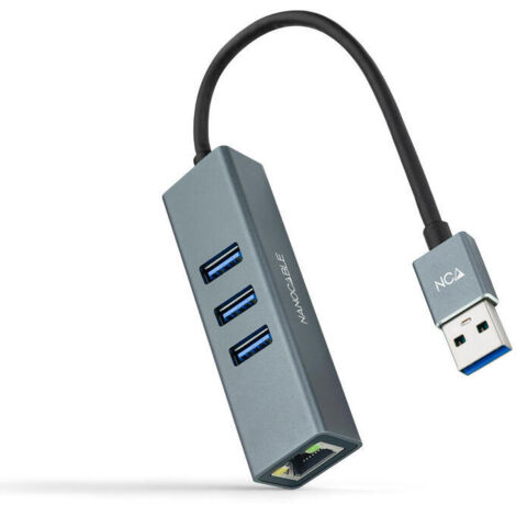 Hub USB 3.0 Nanocable 10.03.0407/ 3xUSB/ 1xRJ45/ Gris