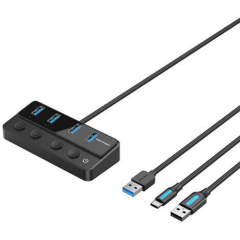 Hub USB 3.0 Vention CHWBF/ 4xUSB/ 1xUSB Tipo-C PD/ Incluye cable Carga USB Macho - USB Tipo-C Macho