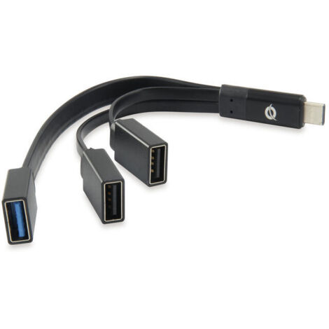 HUB USB 3.1 TIPO C CONCEPTRONIC HUBBIES 1 PUERTO USB 3.0 + 2 PUERTOS USB 2.0 COLOR NEGRO