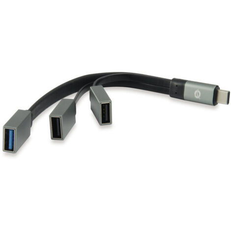 HUB USB 3.1 USB-C CONCEPTRONIC HUBBIES 1 PUERTO USB 3.0 + 2 PUERTOS USB 2.0 COLOR GRIS