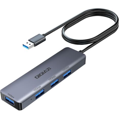 Hub USB 3.2 10 Gbps, adaptateur USB 3.2 Gen2 avec 4 ports USB A 3.2, répartiteur multiport en aluminium avec câble de 100 cm pour Mac mini, iMac, ordinateur portable, bureau, etc