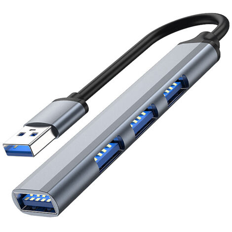 Hub USB 4 en 1 avec plusieurs ports : 1 port USB 3.0 et 3 ports USB 2.0.