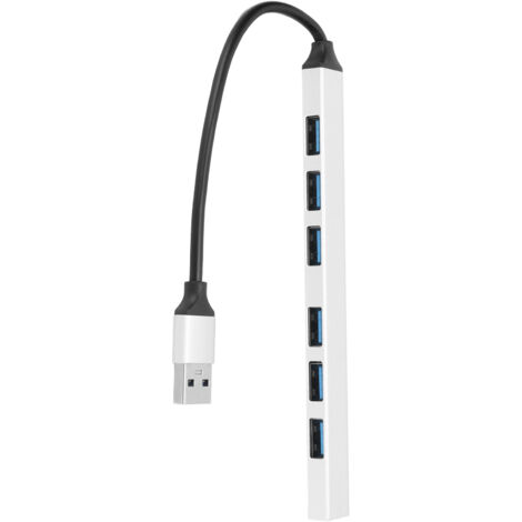Hub USB 7 Ports en Aluminium avec 1 Port USB 3.0 et 6 Ports USB 2.0, Multiport USB pour Ordinateur et Périphériques