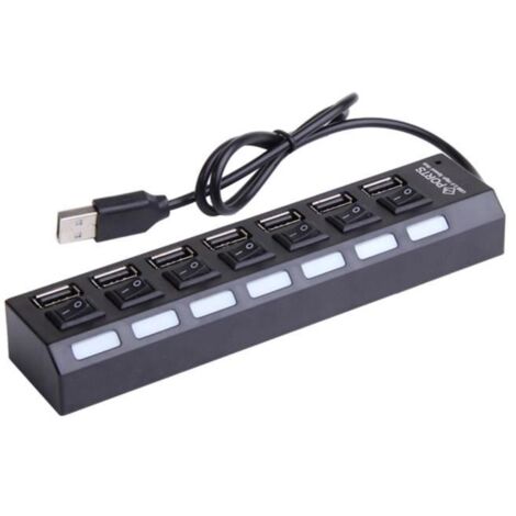 Hub USB alimenté, Hub USB 2.0 à 7 Ports Plus Ports avec interrupteurs Marche/arrêt - Adaptateur d\'alimentation Concentrateur