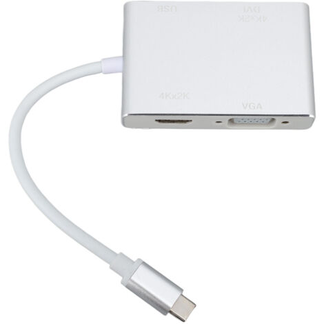 Hub USB-C 4 en 1 : adaptateur USB-C vers USB 3.1 HD, interface multimédia, DVI et VGA, adaptateur de charge multiport.