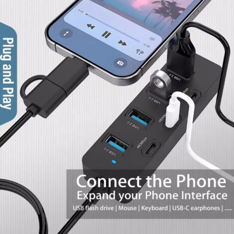 Hub USB C 7 ports, concentrateur USB 3.0 vers USB-C, adaptateur multiport USB
