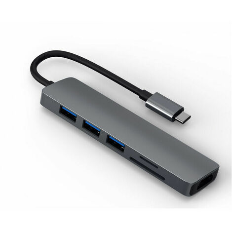Hub USB C, adaptateur USB C 6-en-1 avec HDMI 4K, alimentation, port de données USB-C, 3 ports USB 3.0