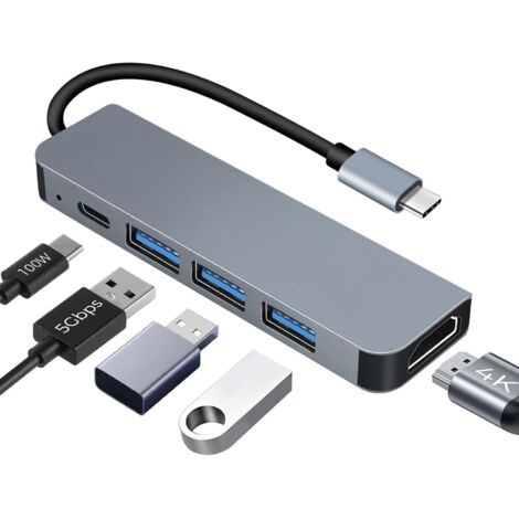 Hub USB C HDMI 4K PD 100W Charge, Multi Data Ports 5Gbps 5 en 1 Dock USB-C, Hub USBC Adaptateur Multiport Compatible pour MacBook Pro/Air,iMac,iPhone 16 15 Plus Pro Max, Samsung Galaxy