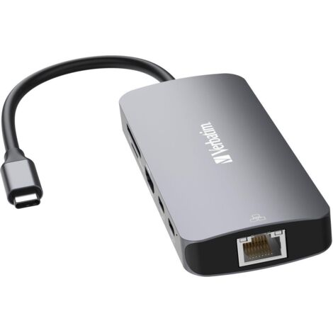 Hub USB multiport Verbatim CMH-09 : 2 ports USB-C 3.1, 1 port USB-A 3.1, 2 ports USB-A 3.0, HDMI, RJ-45, lecteur de cartes SD/microSD
