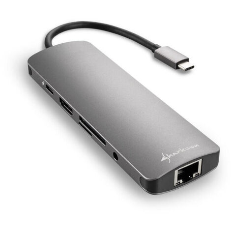 HUB USB SHARKOON 3X3.0 TIPO C,RJ45 LECTOR TARJETAS,HDMI GRIS