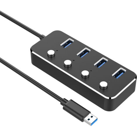 Hub USB, splitter hub USB 3.0 VKUSRA a 4 porte con cavo USB lungo 4 piedi e interruttore on/off LED individuale, espansore porta USB per laptop