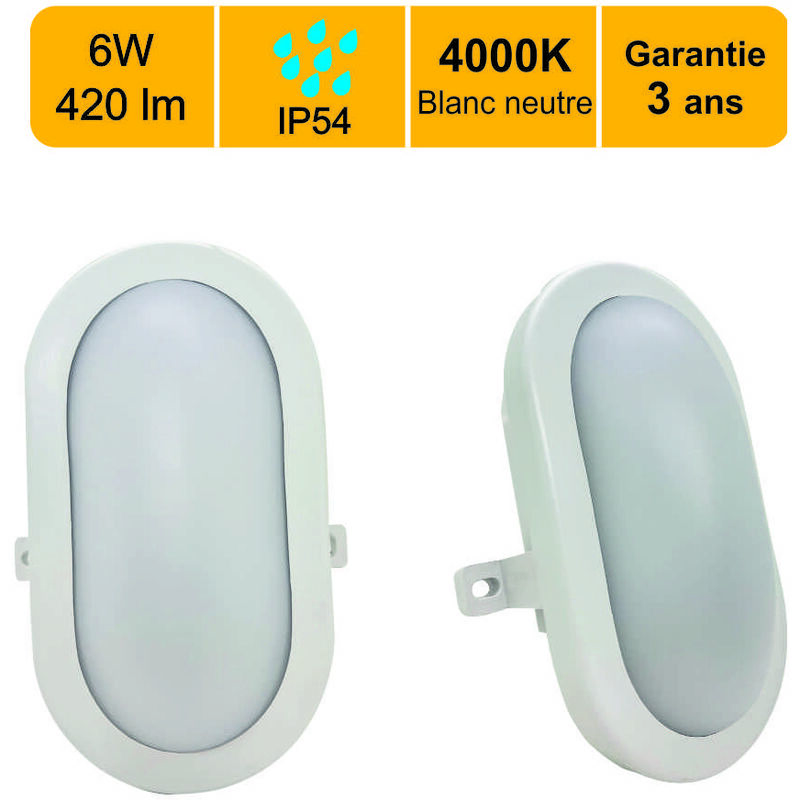 Lutece-arc - Hublot d'extérieur led oval IP54 6W 420lm 4000K (blanc neutre) - garantie 3 ans