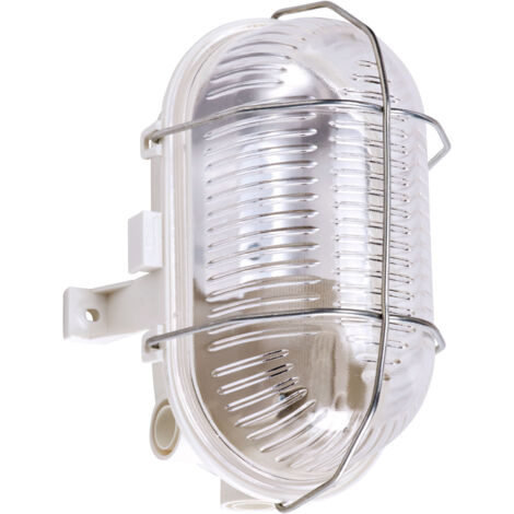 Hublot E27 + grille, sans ampoule, oval, blanc