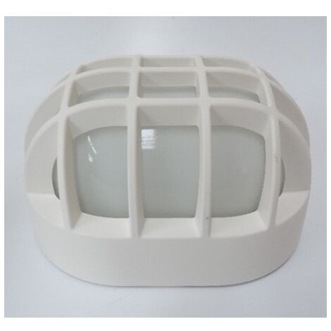 Hublot extérieur ovale 254x187mm grille blanc diffuseur verre pour lampe E27 230V (non incl) IK06 IP44 EKO 19/G 960