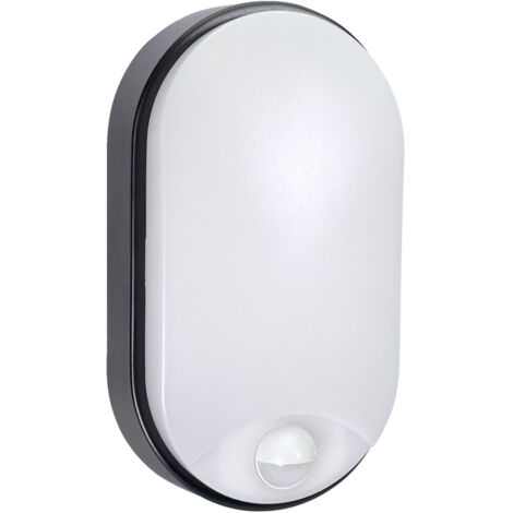 Hublot LED Ovale Noir, 12W, 1200 lumens, IP65, couleurs réglables 3000/4000/6500, détecteur de mouvement, garantie 5 ans  - Tibelec