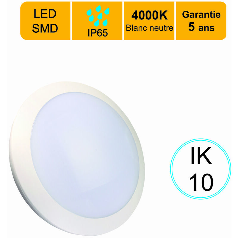 HUBLOT LED ROND 16W (EQUIV. 100W) 1200 LM BLANC NEUTRE (4000K) IP66 ...