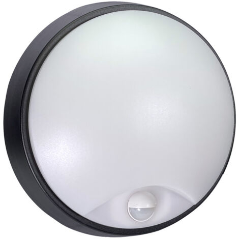 Hublot LED Rond Noir, 12W, 1200 lumens, IP65, couleurs réglables 3000/4000/6500, détecteur de mouvement, garantie 5 ans  - Tibelec