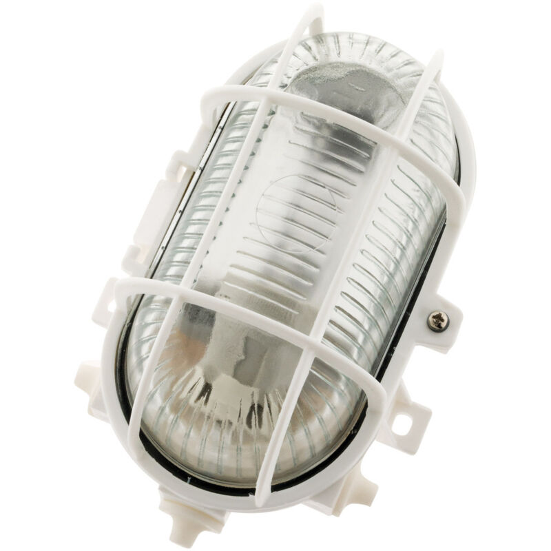 Hublot ovale d'éclairage extérieur 470 Lumens, IP44 en applique avec grille, blanc