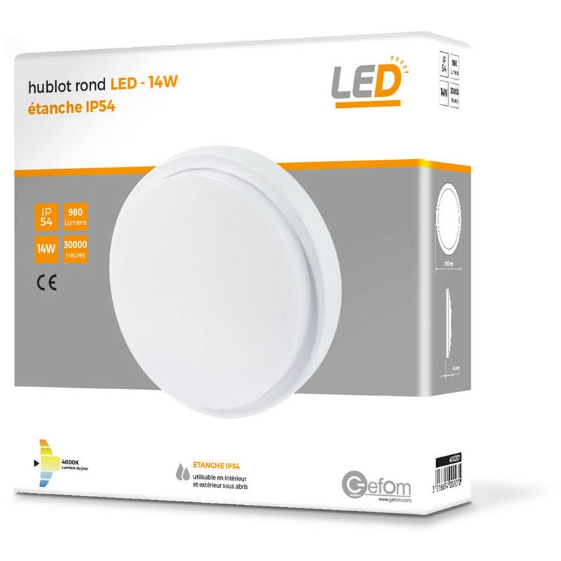 Hublot rond Ip54 leds 4000K - 14W - 980Lm - dimension 19048