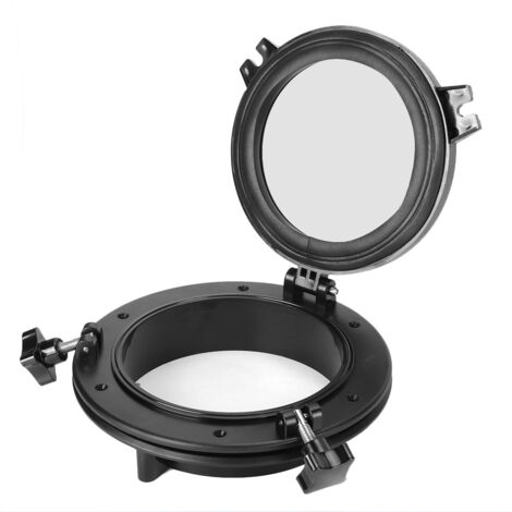 Hublot rond noir universel pour installation facile sur camping-car, bateau ou yacht (ouverture 20,32 cm)