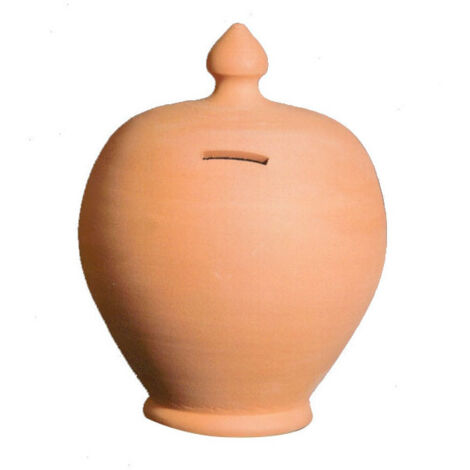 Hucha de terracota redonda de 15 cm de diámetro y 20 cm de altura