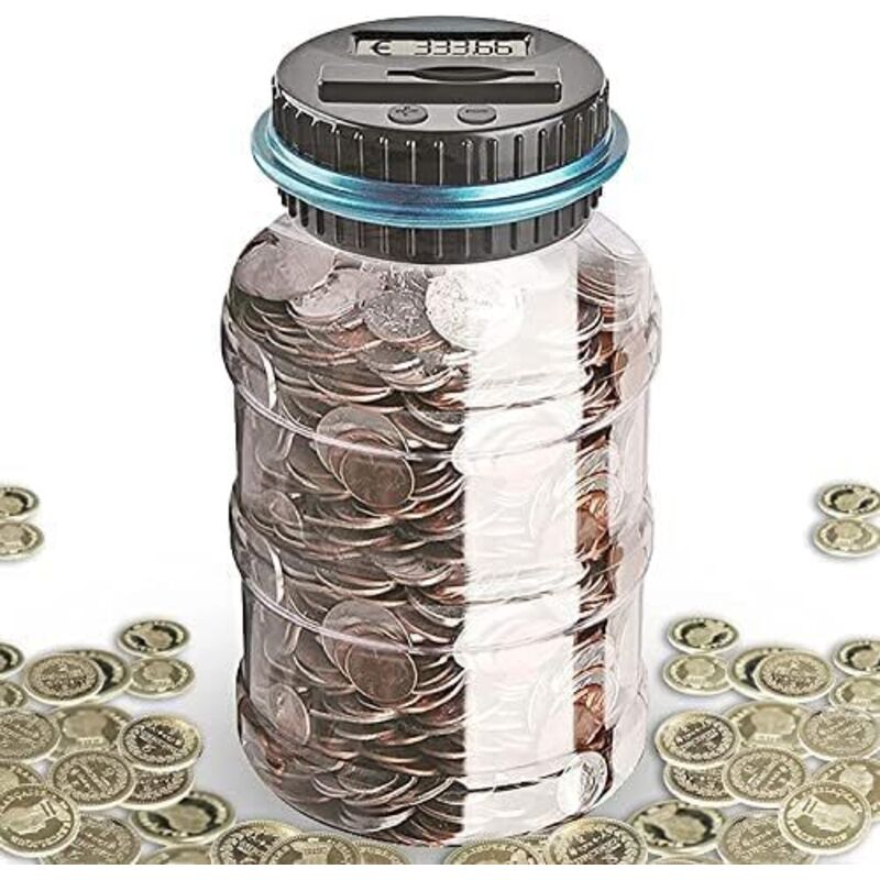 Hucha electrónica, hucha digital con contador de euros para niños y adultos, contador automático de billetes y monedas con pegatinas, hucha