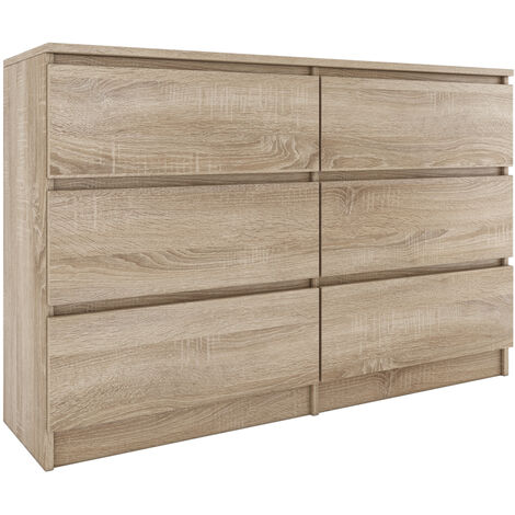 Hucoco – Commode contemporaine 120x77x30 cm – 6 tiroirs avec glissières silencieuses – Résistante aux rayures et à l'humidité