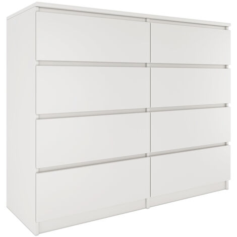 Hucoco – Commode contemporaine 120x97x40 – 8 tiroirs coulissants – Structure en panneaux de particules – Finition blanc mat – Résistante aux rayures