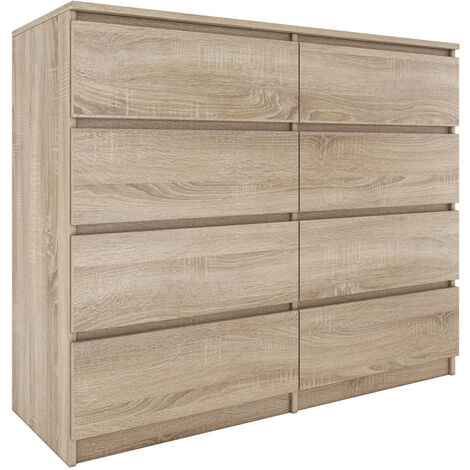 Hucoco – Commode contemporaine 40x120x97 cm – 8 tiroirs coulissants – Structure mélaminée résistante aux rayures – Meuble de rangement moderne