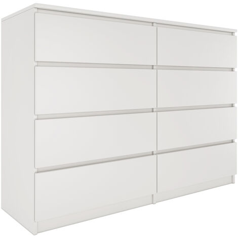 Hucoco – Commode contemporaine 40x138x97 cm – 8 tiroirs coulissants – Structure mélaminée résistante aux rayures – Finition blanche mate