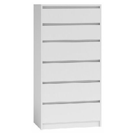 Hucoco – Commode de chambre 6 tiroirs 139x70x43cm – Structure en panneaux de particules – Finition blanc mat – Style scandinave moderne