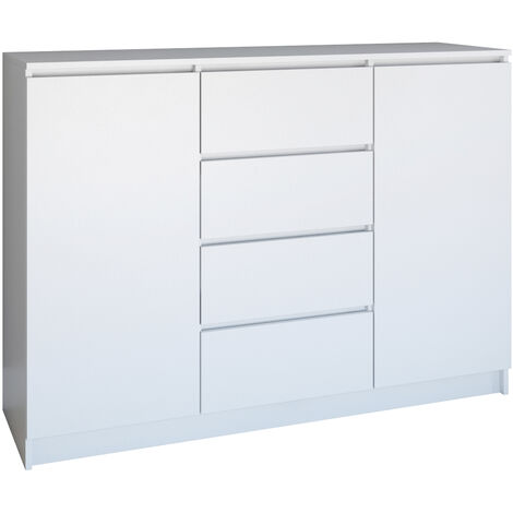 Hucoco – Commode scandinave 2 portes 4 tiroirs 120x40x97 cm – Panneaux de particules mélaminés – Bords en PVC pour durabilité