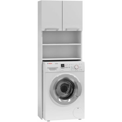 Hucoco – Meuble pour machine à laver 64x183x30cm – Rangement moderne pour buanderie – Résistant aux rayures – Assemblage facile
