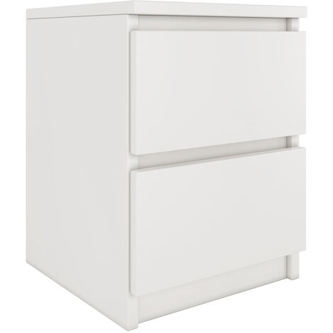 Hucoco – Table de chevet 2 tiroirs moderne 40x30x30 cm – Panneau aggloméré laminé – Bords PVC résistants – Meuble d'appoint blanc