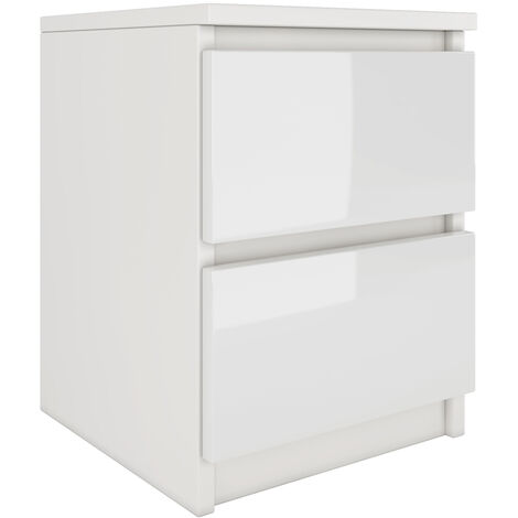 Hucoco – Table de chevet 2 tiroirs – Panneau aggloméré laminé – Dimensions 40x30x30 cm – Bords en PVC pour haute résistance – Meuble d'appoint blanc brillant