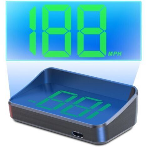 HUD-Geschwindigkeitsanzeige, Windschutzscheibenprojektor zur Geschwindigkeitsanzeige mit GPS + Beidou, 10 Hz Bildwiederholfrequenz (grüne Anzeige in mph).