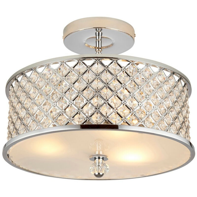 Hudson - 3 Light Semi Flush Ceiling Light Metal with Crystal Beads & Glass Diffuser, E27 - Endon