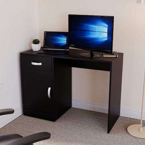 Otley Computer Desk 3 Drawer PC Workstation Shelves Storage Home Office  Table, Black