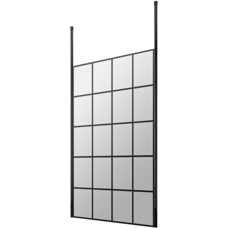 Hudson Reed 1200mm x 1950mm Matt Black Framed Wetroom Shower Screen with Ceiling Posts - BFCP12