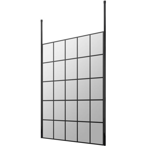 Hudson Reed 1400mm x 1950mm Matt Black Framed Wetroom Shower Screen with Ceiling Posts - BFCP14