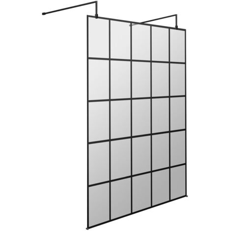 Hudson Reed 1400mm x 1950mm Matt Black Framed Wetroom Shower Screen with Support Bars and Feet - BFAF14