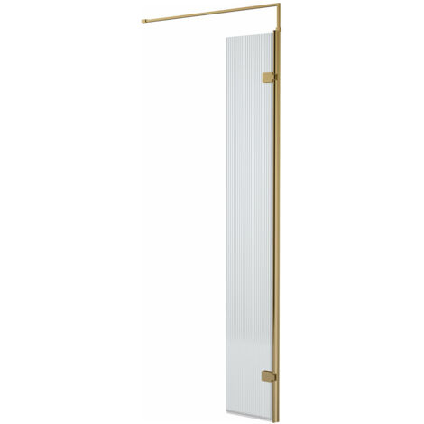 Hudson Reed 300mm x 1950mm Fluted Wetroom Swing Screen with Brushed Brass Fittings - WRFL19530BB