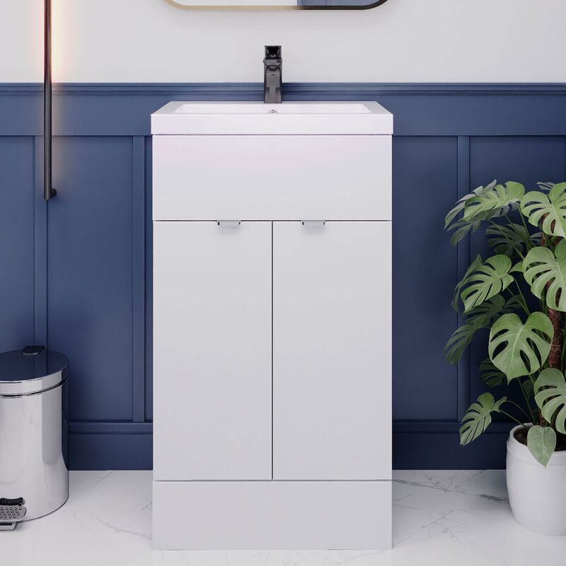 Hudson Reed Fusion Floor Standing Vanity Unit with Basin 500mm Wide - Gloss White