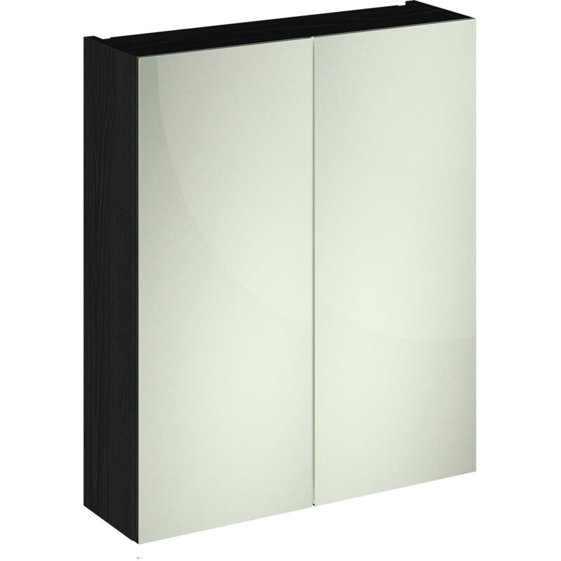 Hudson Reed - Fusion Mirrored Bathroom Cabinet (50/50) 600mm Wide - Charcoal Black Woodgrain