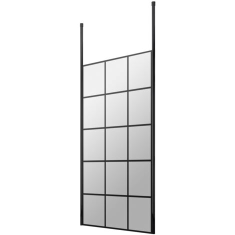 Hudson Reed 900mm x 1950mm Matt Black Framed Wetroom Shower Screen with Ceiling Posts - BFCP090