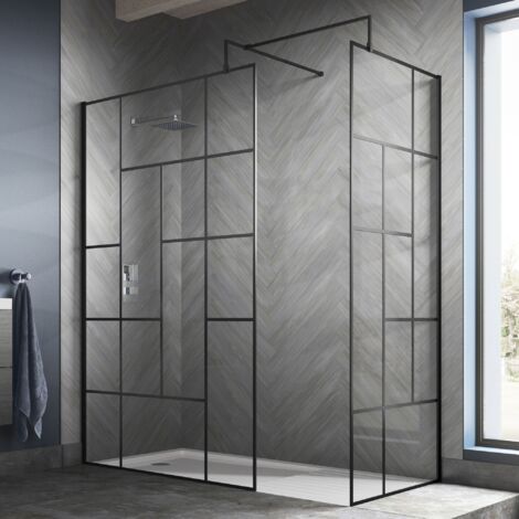 Hudson Reed Abstract Frame Wetroom Screen with Support Bar 1200mm Wide - 8mm Glass