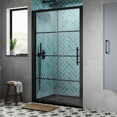 Hudson Reed Apex Black Sliding Shower Door 1200mm Wide - 8mm Glass