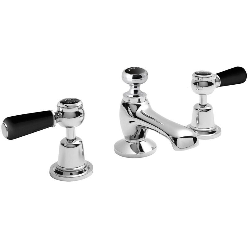 Hudson Reed - Topaz Black Lever 3-Hole Basin Mixer Tap with Pop Up Waste Dome Collar