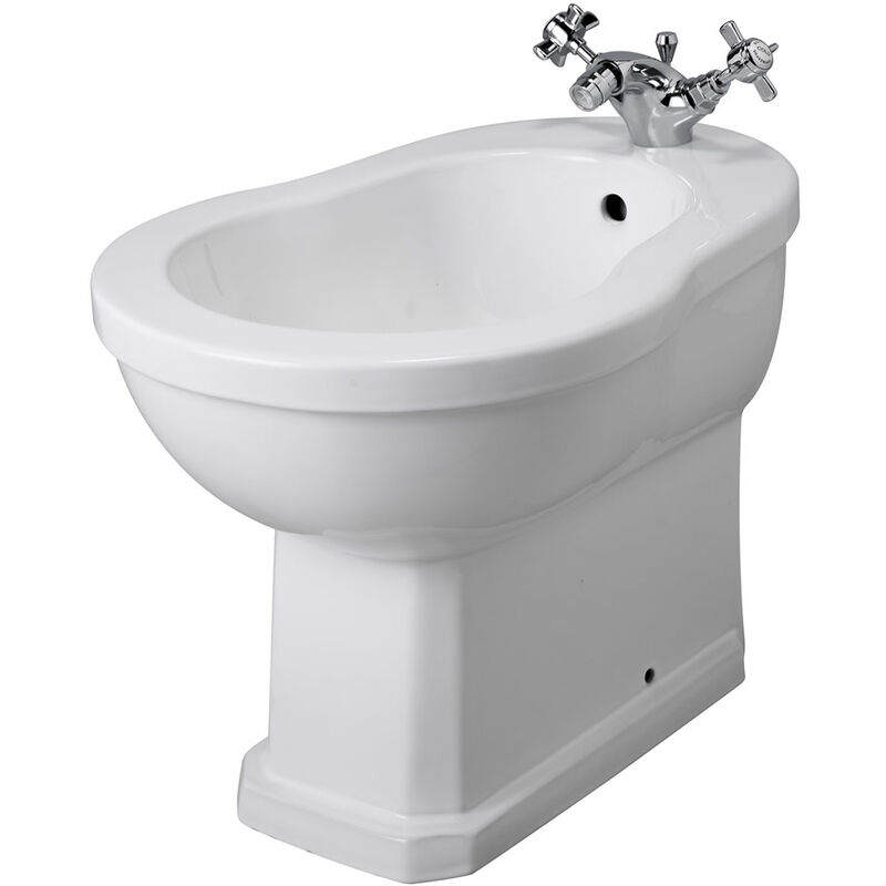 Bidet da Pavimento - Design Tradizionale da Pavimento - Ceramica Bianca Glassata - 1 x Foro per la Rubinetteria - 405 x 390 x 565mm - Hudson Reed