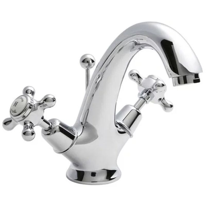 Topaz Dome Mono Basin Mixer Tap Dual Handle with Pop Up Waste - Chrome - Hudson Reed
